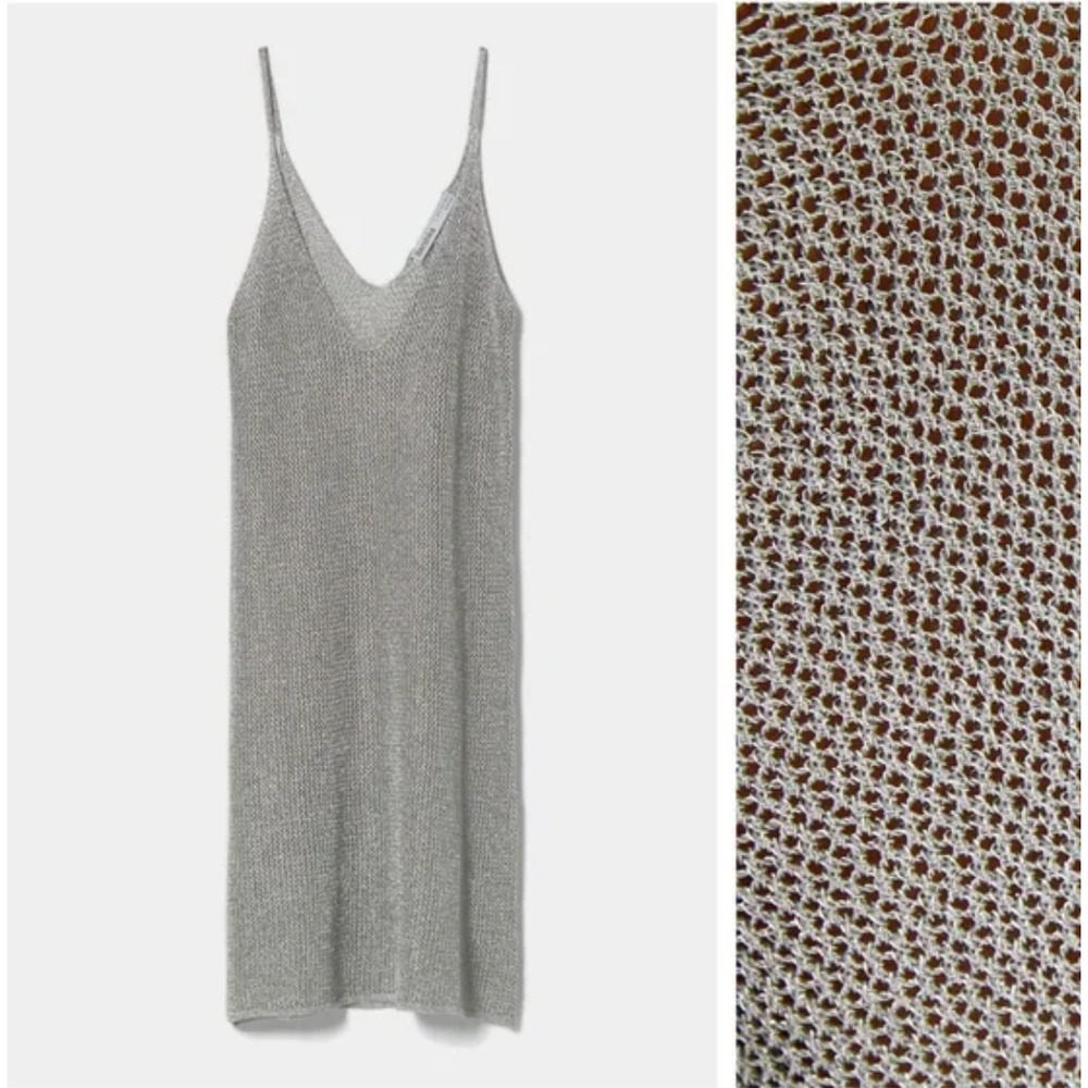 Bershka Metallic/ Silver Party Dress, Cover Up, Boho Strappy Mini Dress Sz Small